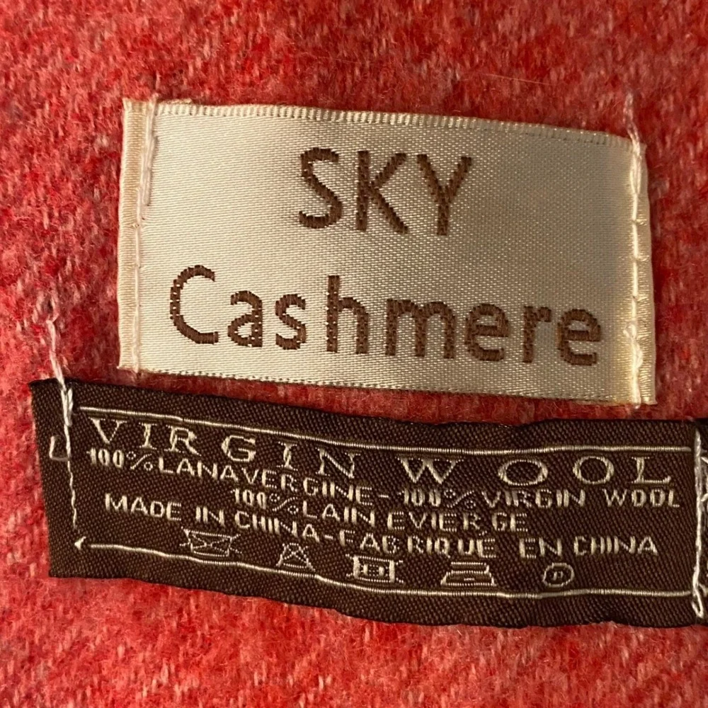 Sky Cashmere Plaid Wool Scarf Red Cream Fringe Large Boho‎ Warm Oversized